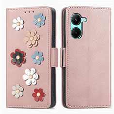 Handytasche Stand Schutzhülle Flip Leder Hülle Blumen S02D für Realme C33 (2023) Rosegold