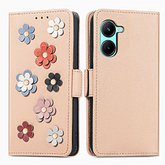 Handytasche Stand Schutzhülle Flip Leder Hülle Blumen S02D für Realme C33 Kahki