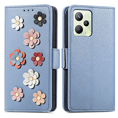 Handytasche Stand Schutzhülle Flip Leder Hülle Blumen S02D für Realme C35 Blau