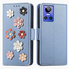 Handytasche Stand Schutzhülle Flip Leder Hülle Blumen S02D für Realme GT Neo3 5G Blau