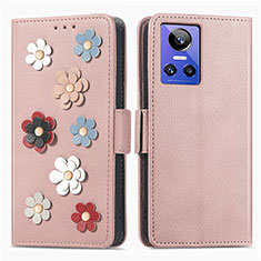 Handytasche Stand Schutzhülle Flip Leder Hülle Blumen S02D für Realme GT Neo3 5G Rosegold