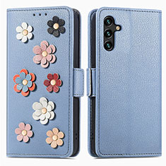 Handytasche Stand Schutzhülle Flip Leder Hülle Blumen S02D für Samsung Galaxy A04s Blau