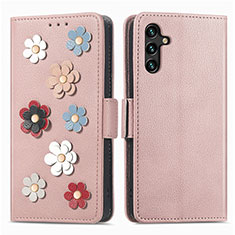 Handytasche Stand Schutzhülle Flip Leder Hülle Blumen S02D für Samsung Galaxy A04s Rosegold