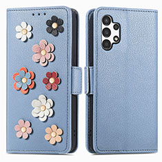 Handytasche Stand Schutzhülle Flip Leder Hülle Blumen S02D für Samsung Galaxy A13 4G Blau