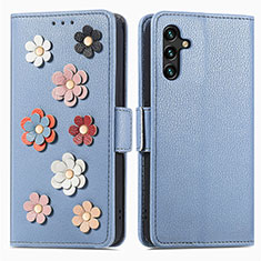 Handytasche Stand Schutzhülle Flip Leder Hülle Blumen S02D für Samsung Galaxy A13 5G Blau