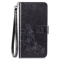 Handytasche Stand Schutzhülle Flip Leder Hülle Blumen S02D für Samsung Galaxy A20 Schwarz