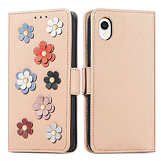 Handytasche Stand Schutzhülle Flip Leder Hülle Blumen S02D für Samsung Galaxy A22 5G SC-56B Kahki