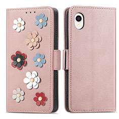 Handytasche Stand Schutzhülle Flip Leder Hülle Blumen S02D für Samsung Galaxy A22 5G SC-56B Rosegold