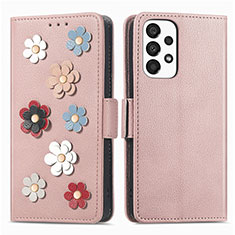 Handytasche Stand Schutzhülle Flip Leder Hülle Blumen S02D für Samsung Galaxy A33 5G Rosegold