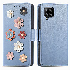 Handytasche Stand Schutzhülle Flip Leder Hülle Blumen S02D für Samsung Galaxy A42 5G Blau