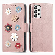 Handytasche Stand Schutzhülle Flip Leder Hülle Blumen S02D für Samsung Galaxy A52 4G Rosegold