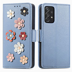 Handytasche Stand Schutzhülle Flip Leder Hülle Blumen S02D für Samsung Galaxy A72 4G Blau