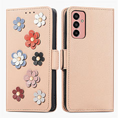 Handytasche Stand Schutzhülle Flip Leder Hülle Blumen S02D für Samsung Galaxy F13 4G Kahki