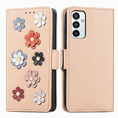 Handytasche Stand Schutzhülle Flip Leder Hülle Blumen S02D für Samsung Galaxy F23 5G Kahki