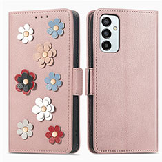 Handytasche Stand Schutzhülle Flip Leder Hülle Blumen S02D für Samsung Galaxy F23 5G Rosegold