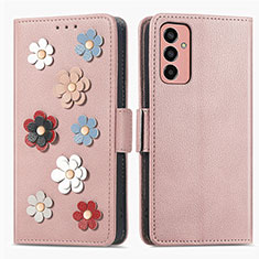 Handytasche Stand Schutzhülle Flip Leder Hülle Blumen S02D für Samsung Galaxy M13 4G Rosegold