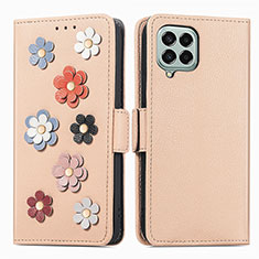 Handytasche Stand Schutzhülle Flip Leder Hülle Blumen S02D für Samsung Galaxy M33 5G Kahki