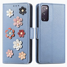 Handytasche Stand Schutzhülle Flip Leder Hülle Blumen S02D für Samsung Galaxy S20 FE 5G Blau