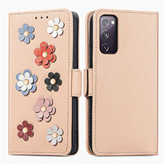 Handytasche Stand Schutzhülle Flip Leder Hülle Blumen S02D für Samsung Galaxy S20 FE 5G Kahki