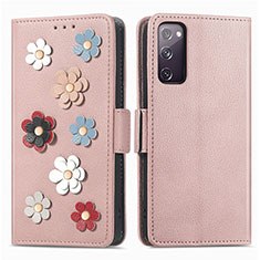 Handytasche Stand Schutzhülle Flip Leder Hülle Blumen S02D für Samsung Galaxy S20 FE 5G Rosegold