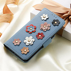 Handytasche Stand Schutzhülle Flip Leder Hülle Blumen S02D für Samsung Galaxy S21 Plus 5G Blau