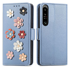 Handytasche Stand Schutzhülle Flip Leder Hülle Blumen S02D für Sony Xperia 1 IV Blau