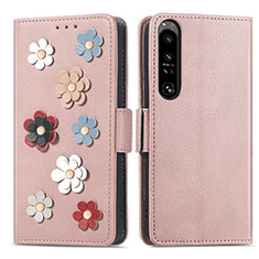 Handytasche Stand Schutzhülle Flip Leder Hülle Blumen S02D für Sony Xperia 1 IV Rosegold