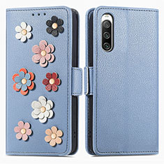 Handytasche Stand Schutzhülle Flip Leder Hülle Blumen S02D für Sony Xperia 10 IV SOG07 Blau