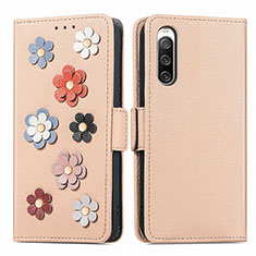 Handytasche Stand Schutzhülle Flip Leder Hülle Blumen S02D für Sony Xperia 10 V Kahki