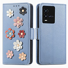 Handytasche Stand Schutzhülle Flip Leder Hülle Blumen S02D für Vivo iQOO 9T 5G Blau