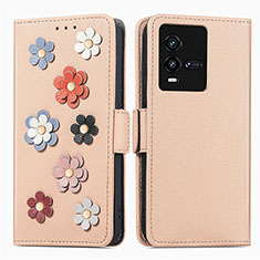 Handytasche Stand Schutzhülle Flip Leder Hülle Blumen S02D für Vivo iQOO 9T 5G Kahki