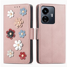 Handytasche Stand Schutzhülle Flip Leder Hülle Blumen S02D für Vivo Y77 5G Rosegold