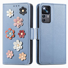 Handytasche Stand Schutzhülle Flip Leder Hülle Blumen S02D für Xiaomi Mi 12T Pro 5G Blau