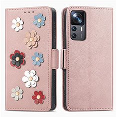 Handytasche Stand Schutzhülle Flip Leder Hülle Blumen S02D für Xiaomi Mi 12T Pro 5G Rosegold