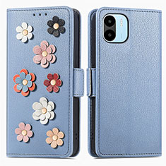 Handytasche Stand Schutzhülle Flip Leder Hülle Blumen S02D für Xiaomi Poco C50 Blau