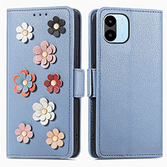 Handytasche Stand Schutzhülle Flip Leder Hülle Blumen S02D für Xiaomi Poco C51 Blau