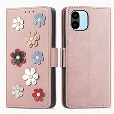 Handytasche Stand Schutzhülle Flip Leder Hülle Blumen S02D für Xiaomi Poco C51 Rosegold