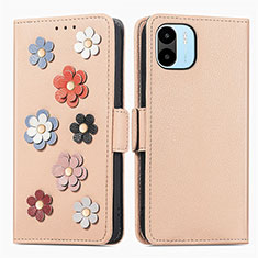 Handytasche Stand Schutzhülle Flip Leder Hülle Blumen S02D für Xiaomi Redmi A1 Kahki