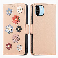 Handytasche Stand Schutzhülle Flip Leder Hülle Blumen S02D für Xiaomi Redmi A2 Kahki