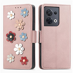 Handytasche Stand Schutzhülle Flip Leder Hülle Blumen S02D für Xiaomi Redmi Note 13 5G Rosegold