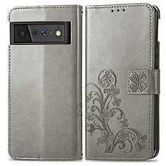 Handytasche Stand Schutzhülle Flip Leder Hülle Blumen S03D für Google Pixel 6 5G Grau