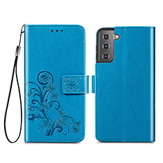 Handytasche Stand Schutzhülle Flip Leder Hülle Blumen S03D für Samsung Galaxy S21 5G Blau