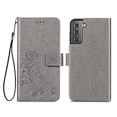 Handytasche Stand Schutzhülle Flip Leder Hülle Blumen S03D für Samsung Galaxy S21 5G Grau