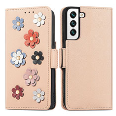 Handytasche Stand Schutzhülle Flip Leder Hülle Blumen S04D für Samsung Galaxy S21 Plus 5G Gold