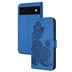 Handytasche Stand Schutzhülle Flip Leder Hülle Blumen Y01X für Google Pixel 6 5G Blau