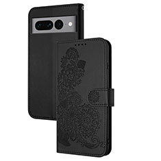 Handytasche Stand Schutzhülle Flip Leder Hülle Blumen Y01X für Google Pixel 7 Pro 5G Schwarz