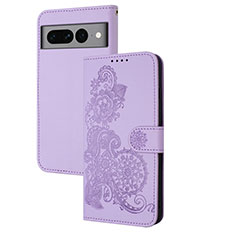 Handytasche Stand Schutzhülle Flip Leder Hülle Blumen Y01X für Google Pixel 7 Pro 5G Violett