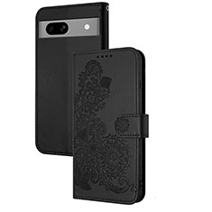 Handytasche Stand Schutzhülle Flip Leder Hülle Blumen Y01X für Google Pixel 7a 5G Schwarz