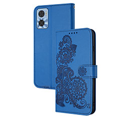 Handytasche Stand Schutzhülle Flip Leder Hülle Blumen Y01X für Motorola Moto E22 Blau