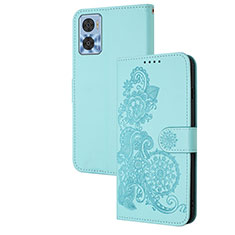 Handytasche Stand Schutzhülle Flip Leder Hülle Blumen Y01X für Motorola Moto E22 Hellblau